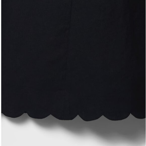 NWT Linen-Blend Scalloped Midi Dress Black L - Picture 2 of 5